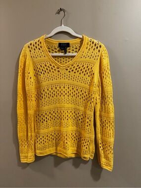 FDJ Sunlit Yellow Open-Knit V-Neck Sweater